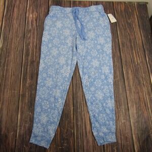 Eberjay Snowflake Print Pajama Pants Womens Medium Blue White Fleece Lounge